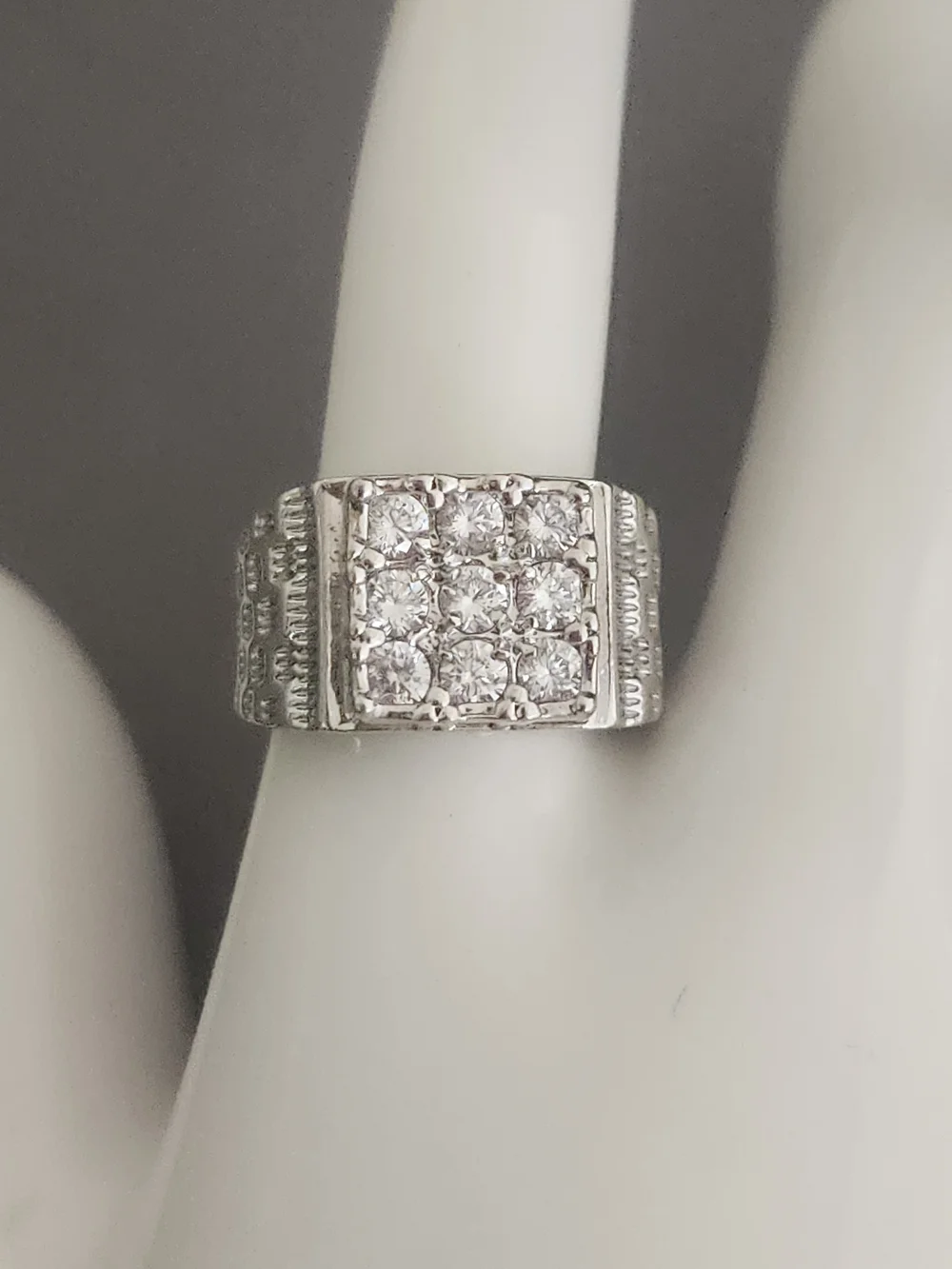 Silver-Tone Square Cluster CZ Ring